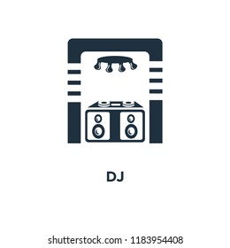 DJ icon. Black filled vector illustration. DJ symbol on white background. Can be used in web and mobile.
