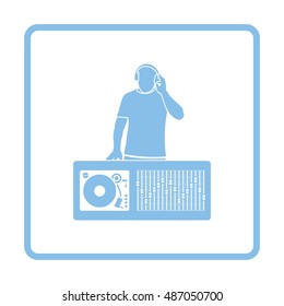 DJ icon. Blue frame design. Vector illustration.