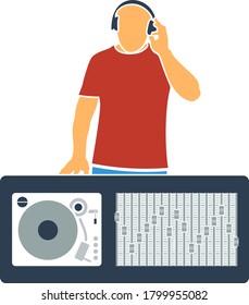 DJ Icon. Flat Color Design. Vector Illustration.