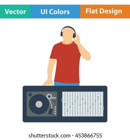 DJ icon. Flat color design. Vector illustration.