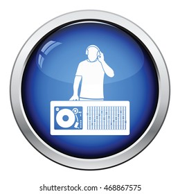 DJ icon. Glossy button design. Vector illustration.