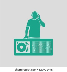 DJ icon. Gray background with green. Vector illustration.
