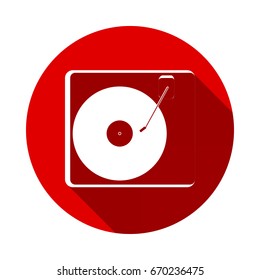 DJ icon isolated on red background with long shadow. flat icon