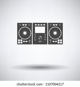 DJ icon on gray background, round shadow. Vector illustration.
