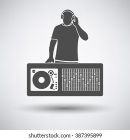 DJ icon on gray background with round shadow. Vector illustration.