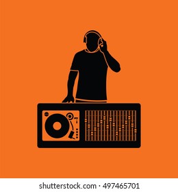 DJ icon. Orange background with black. Vector illustration.