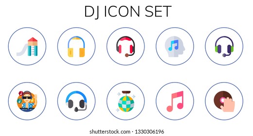 dj icon set. 10 flat dj icons.  Collection Of - slider, headphones, disco ball, music