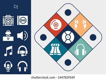 dj icon set. 13 filled dj icons.  Simple modern icons about  - DJ, Voice recorder, Headphones, Music, Audio, Amplifier, Vinyl, Earphones, Sliders