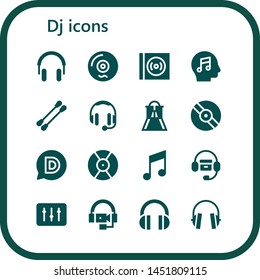 dj icon set. 16 filled dj icons.  Collection Of - Headphones, Vinyl, Music, Earbuds, Slider, Disqus, DJ