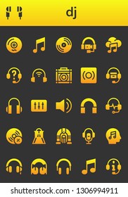 dj icon set. 26 filled dj icons.  Collection Of - Vinyl, Earphones, Music, Headphones, Amplifier, Record, DJ, Audio, Vynil, Slider, Jukebox, Voice recorder