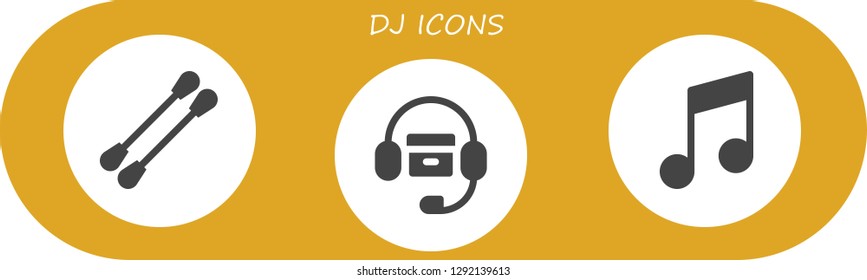  dj icon set. 3 filled dj icons. Simple modern icons about  - Earbuds, Headphones, Music