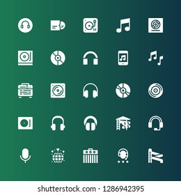 dj icon set. Collection of 25 filled dj icons included Slider, Headphones, Amplifier, Disco, Audio, Record player, Vinyl, Music, Turntable, DJ, Headphone
