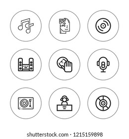 Dj icon set. collection of 9 outline dj icons with dj, music, vinyl, voice recorder icons. editable icons.