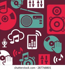 Dj icon set seamless pattern. 