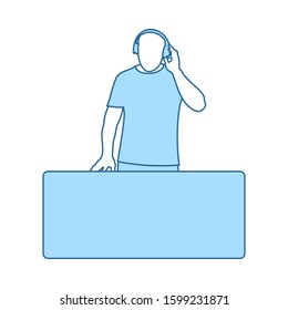DJ Icon. Thin Line With Blue Fill Design. Vector Illustration.