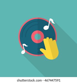 Dj icon , Vector flat long shadow design.