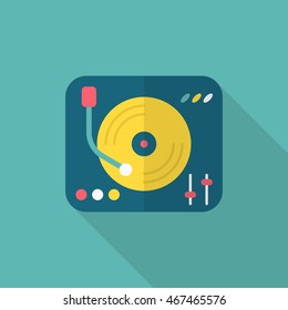 Dj icon , Vector flat long shadow design.