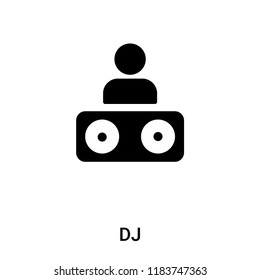 DJ icon vector isolated on white background, logo concept of DJ sign on transparent background, filled black symbol