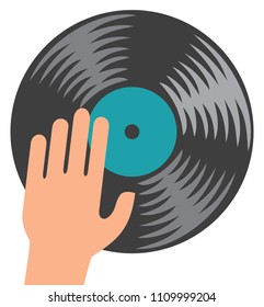 DJ icon - vinyl disc and hand