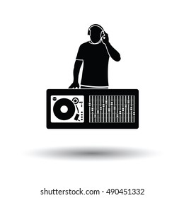 DJ icon. White background with shadow design. Vector illustration.