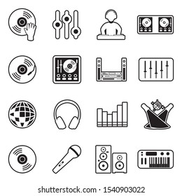 DJ Icons. Line With Fill Design. Vector Illustration.