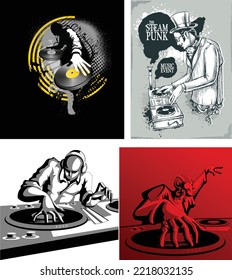 Iconos de DJ, concepto de música, vector de ilustración
