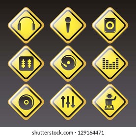 dj icons over black background. vector illustration