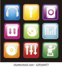 dj icons over black background. vector illustration
