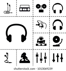 Dj icons. set of 13 editable filled dj icons such as adjust, gramophone, headphones, dj, earphones, headset