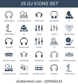 dj icons. Trendy 25 dj icons. Contain icons such as headphones, listening device, earphones, adjust, gramophone, headset, record player. dj icon for web and mobile.