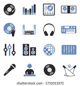 DJ Icons. Two Tone Flat Design. Vector Illustration.