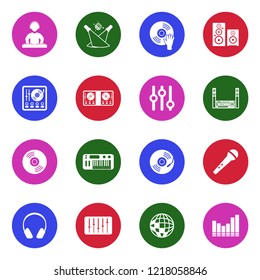 DJ Icons. White Flat Design In Circle. Vector Illustration. 