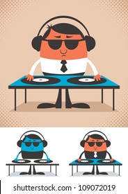 DJ: Illustration Of Cartoon DJ. No Transparency And Gradients Used.