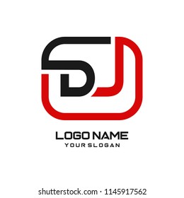 DJ initial box letter logo template vector