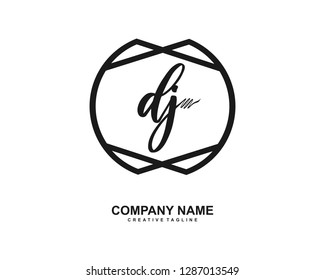 DJ Initial Handwriting Logo Template Vector