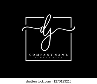 DJ Initial handwriting square minimalist logo vector