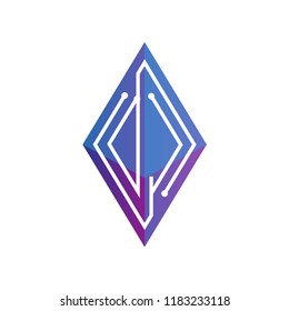 DJ Initial letter block chain logo icon vector template. Looping mono line circuit letter on rhombus cube logo
