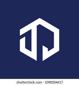 DJ initial letters linked hexagon monogram logo