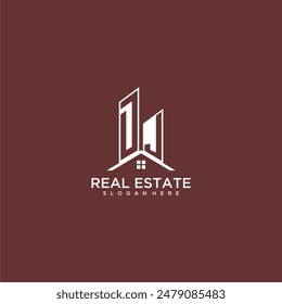 DJ initial monogram building and roof logo for real estate