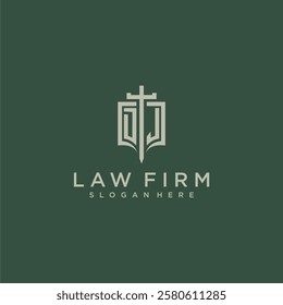 DJ initial monogram for law firm with sword and shield logo image