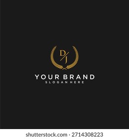 DJ initial monogram letter for your brand logo with leaf image design