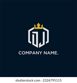 DJ initial monogram logo design for hexagon style  crown elegant image