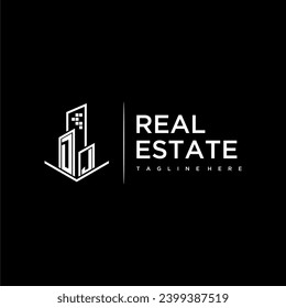 DJ initial monogram logo for real estate with building style