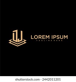 DJ initial monogram logo real estate with creative building style design vector
