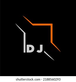 DJ initial monogram technologi logo with square style design