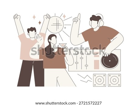 DJ isolated cartoon vector illustrations. Professional DJ in headphones mixing music in nightclub, entertainment business, group of diverse people dancing, catch the rhythm vector cartoon.
