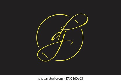 dj or jd Cursive Letter Initial Logo Design, Vector Template