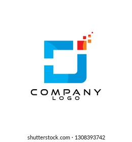 dj, jd letter tech, ict and it logo design vector