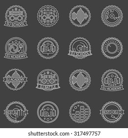 DJ labels set - vector Best DJ or DJ School badges or logo elements on dark background