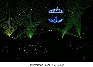 DJ in laser beams vector